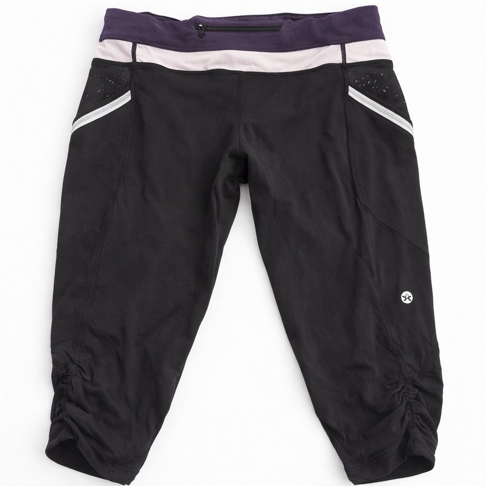Lululemon Crop Ruched Leggings Size 6 High Waist Yoga Workout Purple/Black